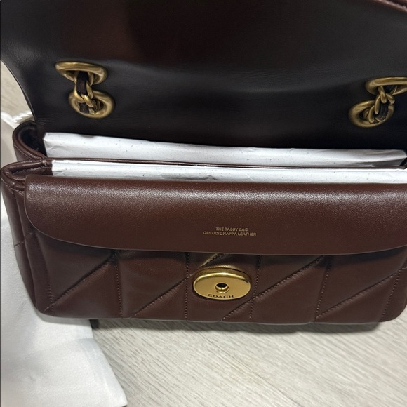 Coach Dark Brown Quilted Shoulder Bag with Gold Chain - Picture 2 of 5